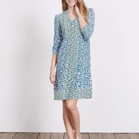 Boden Mollie Dress Dot Print Blue, White and Green Quarter Length Sleeve 6L - Picture 1 of 11